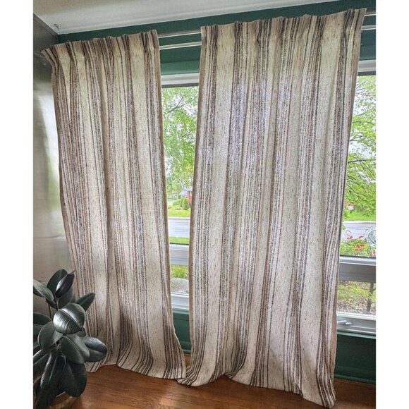 Vintage 70s pleated curtain, tan, brown vertical stripes, price for one - Picture 2 of 10